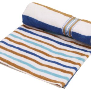 66” Blue Multicolored Striped Cotton Bath-Towel in Bulk at Wholesale – Soft & Absorbent – Bathing Essentials