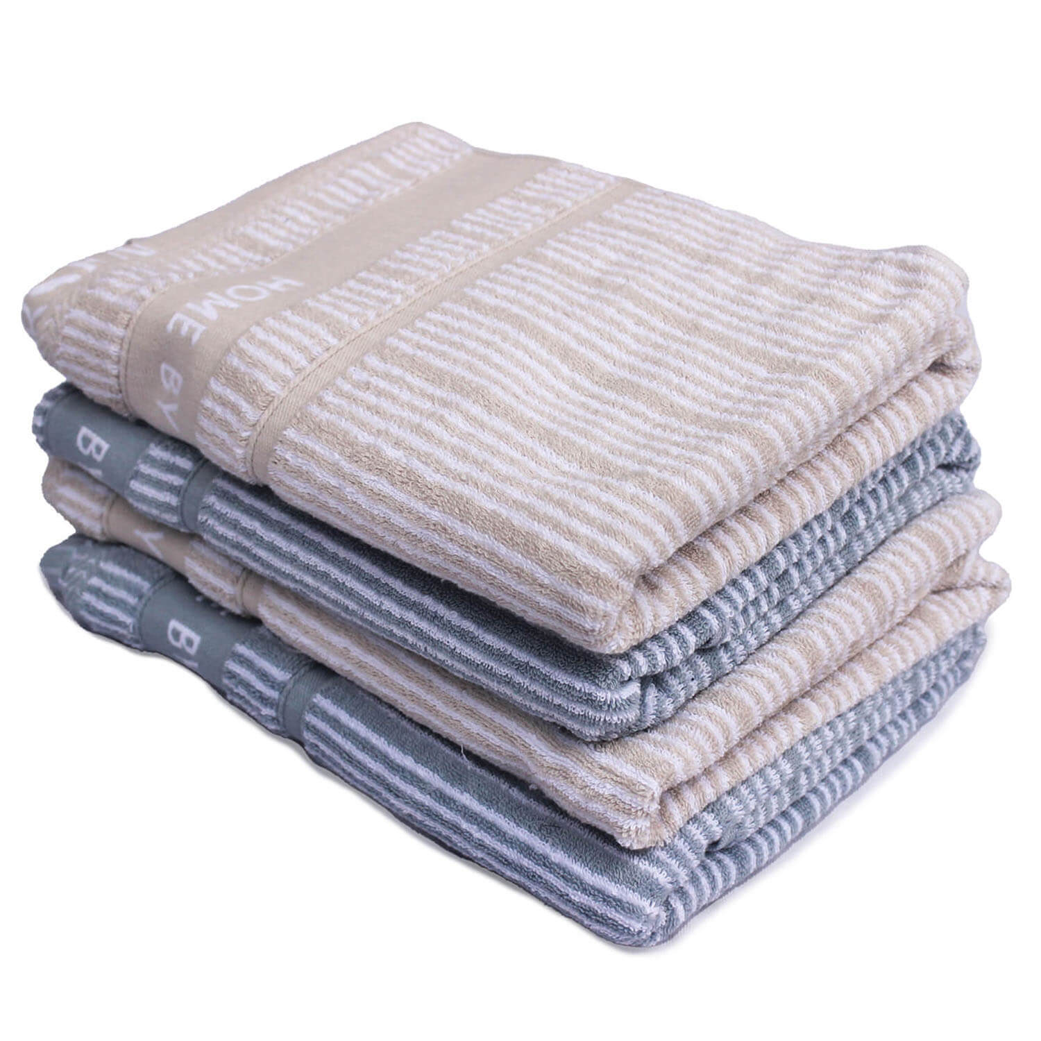 Elegant Duo-Tone Set of 4 Gray & Beige Bath Towel, Yarn-Dyed Cotton, 24x16 Inches