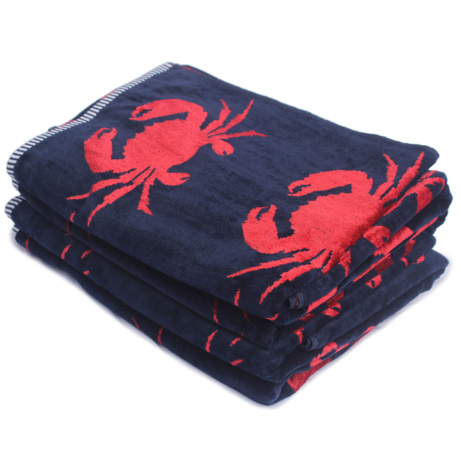 Oversized Navy Blue & Red Cotton Bath Towel, Valour Jacquard, 63x32 Inches - Ideal for Beach and Pool